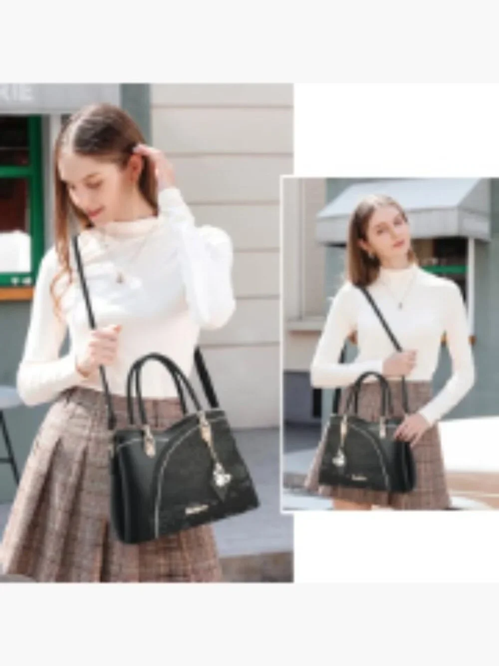Faux Leather Satchel Handbag Top Handle Shoulder Tote for Women